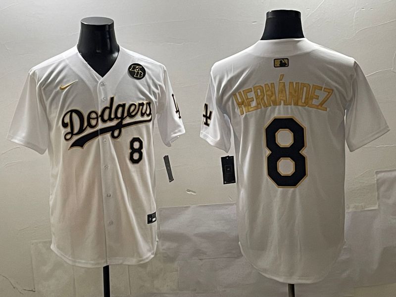 Men Los Angeles Dodgers #8 Hernandez White Gold Nike 2025 MLB Jersey style 42410